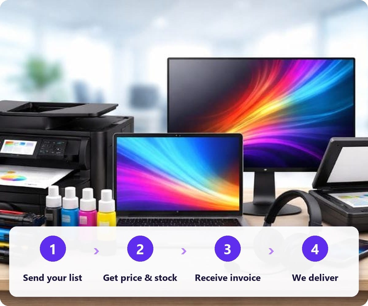 How to order from a computer wholesaler in Dubai: send your list, get price and stock, receive invoice, delivery