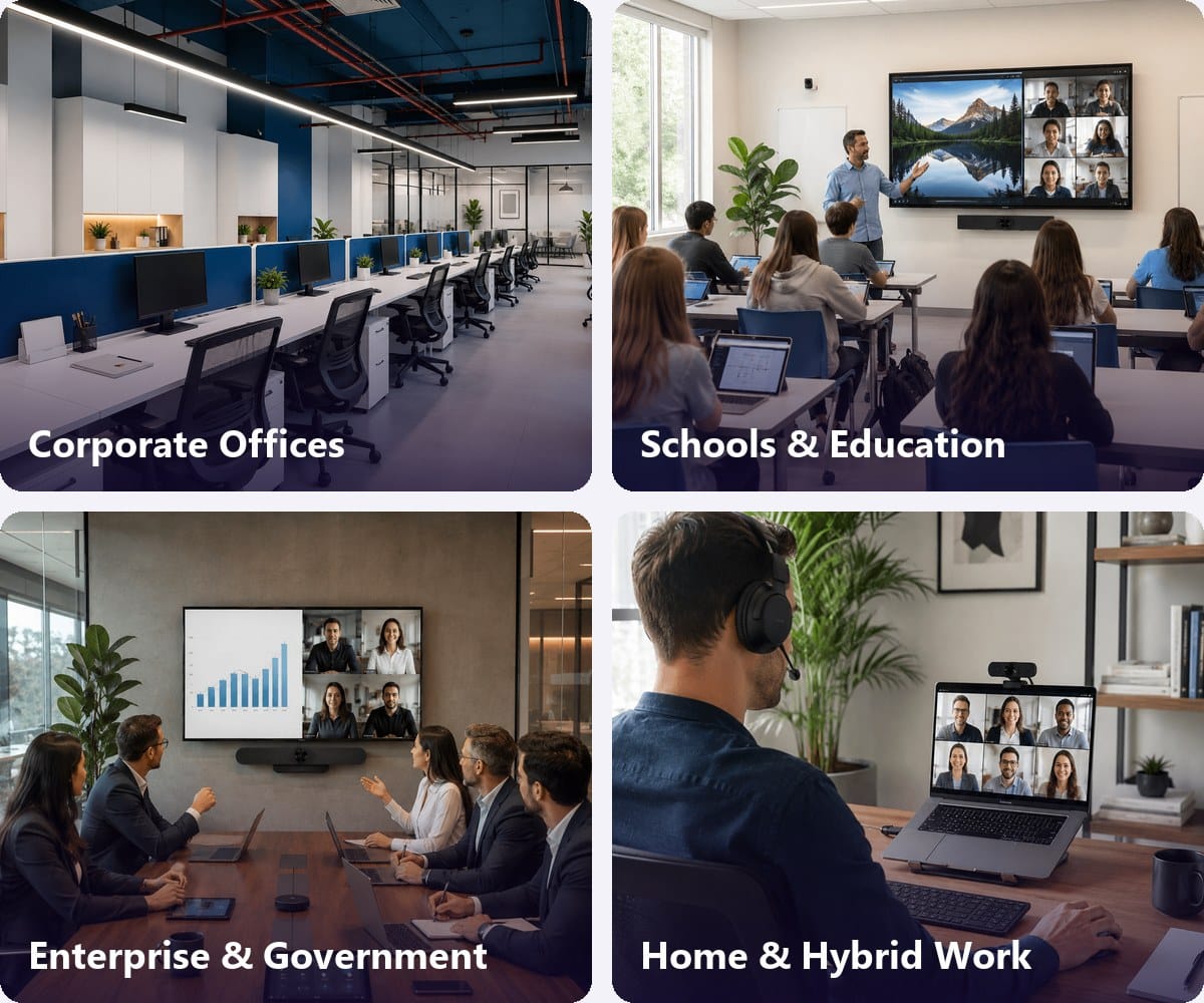 Tech Speed customers: corporate offices, schools, enterprise and government, home and hybrid work